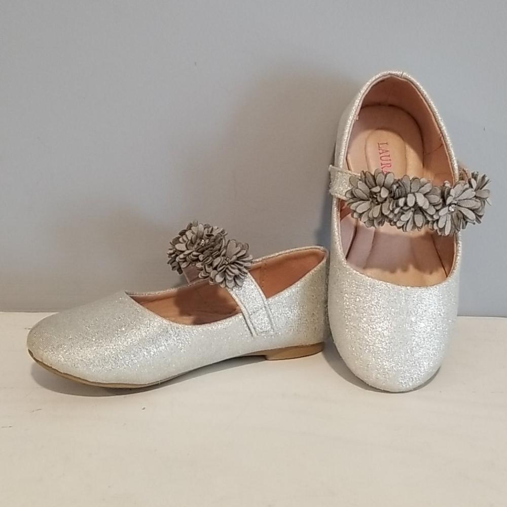 Laura Ashley Baby Girl Glittery Silver Dress Shoes